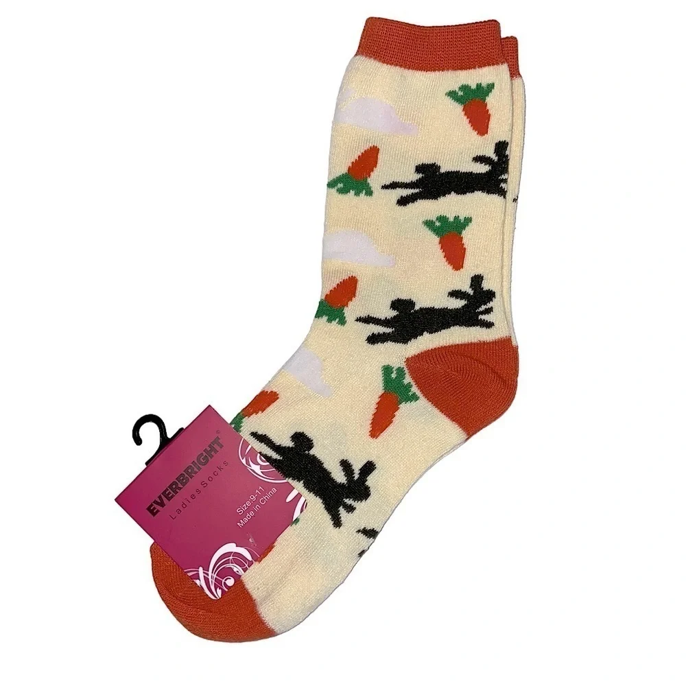 Everbright Easter Socks Women’s Bunny Crew Carrots Yellow 9-11 Yellow Multicolor